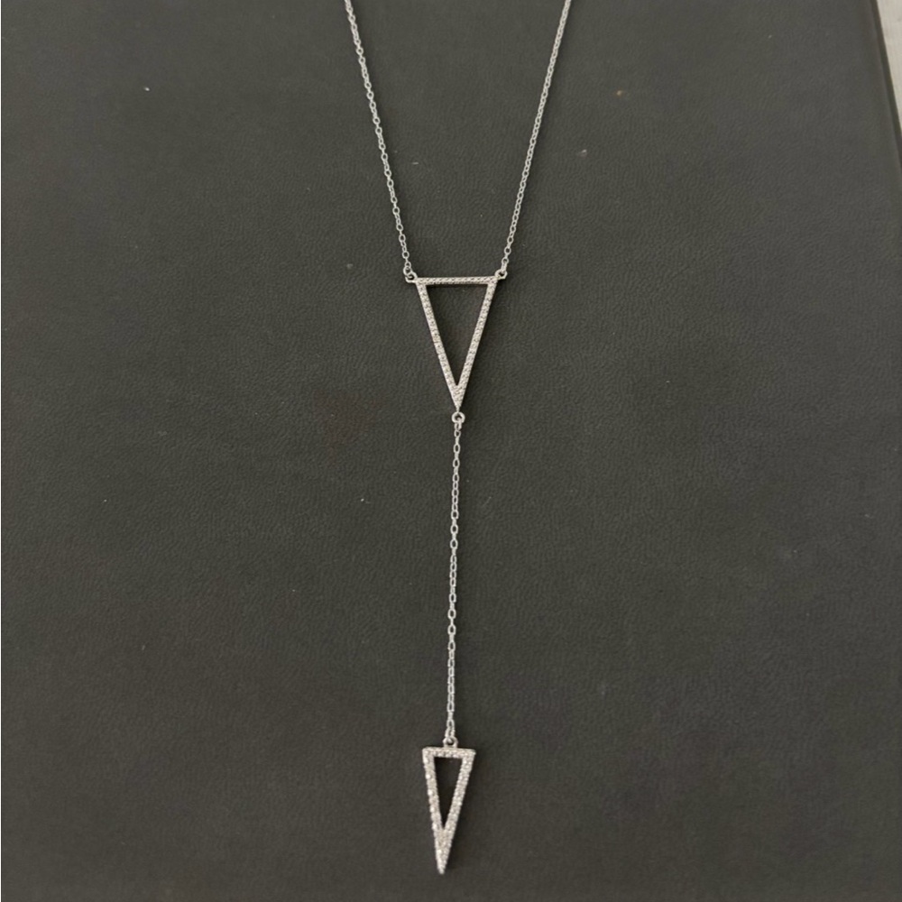 Elegant Diamond Accent Sterling Silver Triangle Pendant Necklace